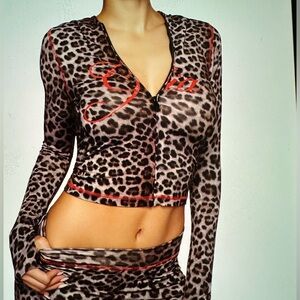I.AM.GIA Blare Hoodie Dark Leopard Print with Red Accents - Size Small